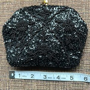 Simon styled by Ernest Blum small black beaded evening bag.